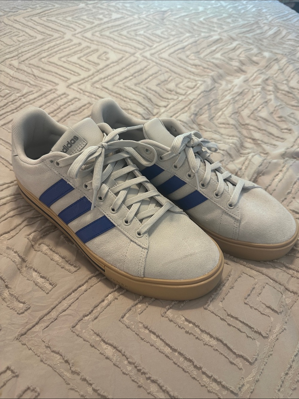Adidas Men’s Grey with Blue Stripes and Gum Sole